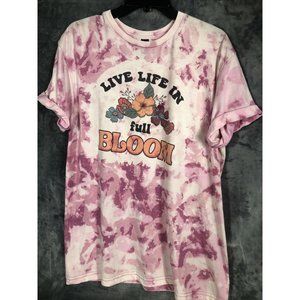 Live Life In Full Bloom Women’s Tie Dye Bleached T-Shirt Size Adult Large Hippie